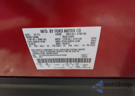 2016 Ford Explorer Xlt из США, поврежденный, VIN 1FM5K8D86GGA47688